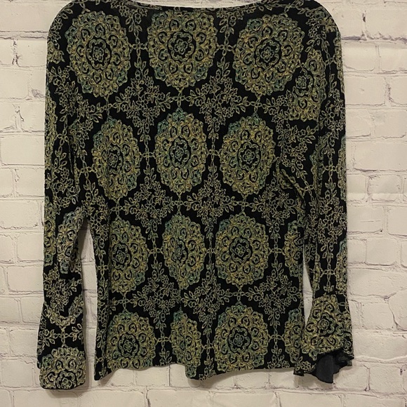 Coldwater Creek BOHO Blouse Top with Ruffle Sleeve MANDALA Small EUC Luminescent - Picture 4 of 7